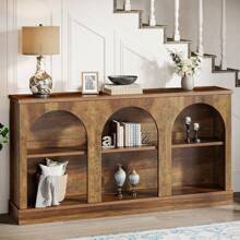 LITTLE TREE Farmhouse Console Table, 63-Inch Long Foyer Table With 3 Tier Storage, Wooden Rectangular Sofa Table For Behind The Couch, Entryway, Hallway, Living Room, Brown - Brown - View 3