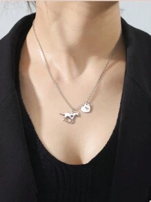 个性化创意小众马和侧心形铭牌吊坠，不锈钢定制项链 - 彩色 - 查看 7