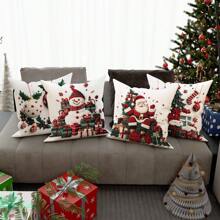 4pcs Christmas Tree Santa Snowman Gift Velvet Throw Pillow Covers Imitation Embroidery Cute Red Green Cosy Soft Decorative Pillowcases One Sided Printing 18in*18in For Xmas Winter Living Room Bedroom Sofa Bed Decor Without Pillow Inserts - Green - View 6