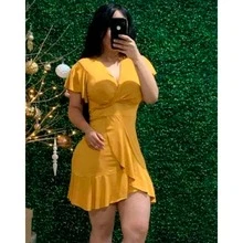 V-Cut Ruffle Dress - Ginger - View 2