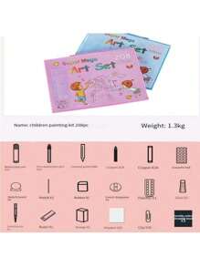 208pcs/Set Children Student Drawing Tool Combination Set, Wax Crayon & Watercolor Pen Washable (Pattern Accessories & Colors Random), Beginner Painting Set, Christmas Gift For Kids,Back To School