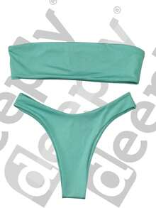 DEEPLY Bikini Set With Delta Wing And Bandeau Panties With Opening For Cups - 薄荷綠 - 查看 1