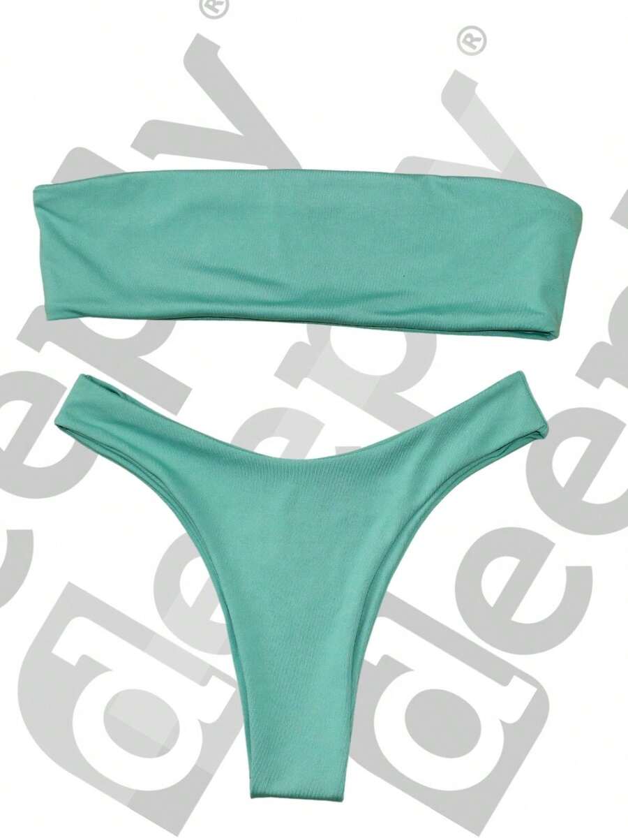 DEEPLY Bikini Set With Delta Wing And Bandeau Panties With Opening For Cups - 薄荷綠 - 查看 1
