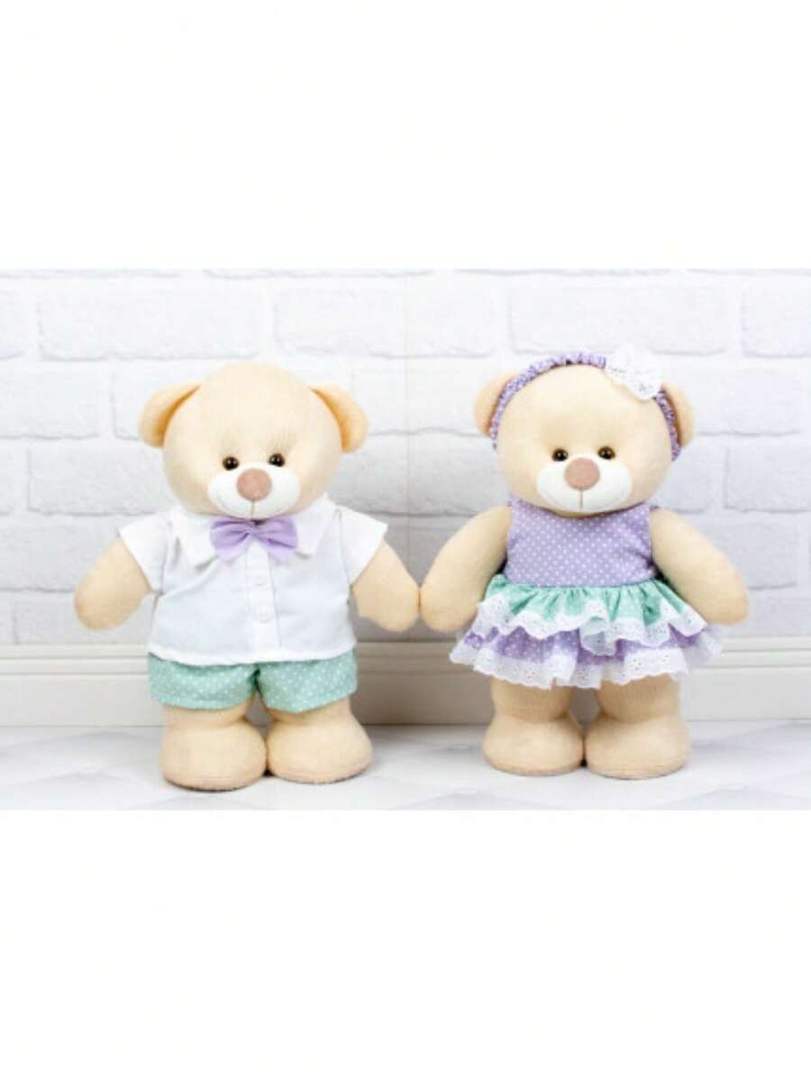 Bear Couple Gender Reveal Party Plush Sweet Milk - 2 Pieces - Màu xanh lá cây và màu hoa cà - Xem 1
