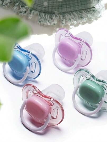 KUNT 1 Pc Baby Translucent Handle Silicone Pacifier, Soothing, Round Shape For Daily Use/Flat Shape For Night Use Silicone Pacifier, Suitable For Daily Use