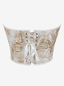 Strapless Corset Top, Women Punk Style Embroidery Bustier Crop Top, Slim Fit Body Shaper Vest