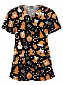 Beauty Uniform Women Dentist Print Working Scrubs Top Pet Grooming Uniforms Laboratory Pharmacy Short Sleeve Shirts Scrub