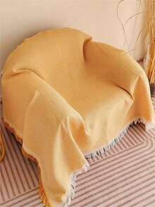 轻奢现代华夫格沙发巾单件床上用品防污染多色选择户外露营毯舒适生活 - 黃色 - 查看 4
