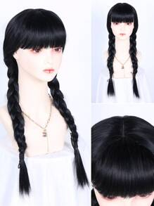 22 Inch Wednesday Addams Wig Costume Girls Black Straight Braided Wig With Bangs Synthetic Wigs For Party Daily Role Play Cosplay Use - Natural Black - View 10