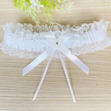 1 pieza Liga de novia con rosa blanca y diamante en forma de lazo, accesorios de boda, decoración de pierna para damas de honor, utilería para juegos de bodas, adecuado para cualquier boda
