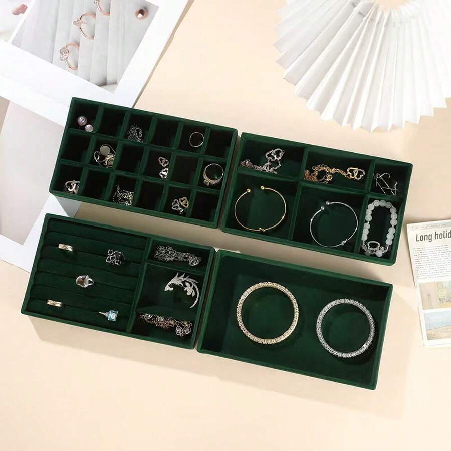 1 pièce Boîte de rangement pour bijoux, 18/6/3 compartiments amovibles, organisateur de boucles d'oreilles et de bagues - Beige - Voir 1