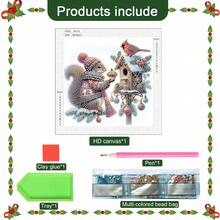 适合初学者的 5D 特殊形状钻石艺术套件、适合成人的圣诞钻石艺术绘画套件、水晶水钻钻石画（适合家庭墙壁圣诞装饰礼物）11.8*11.8 英寸、圣诞松鼠和小鸟 - 聖誕節 - 查看 3