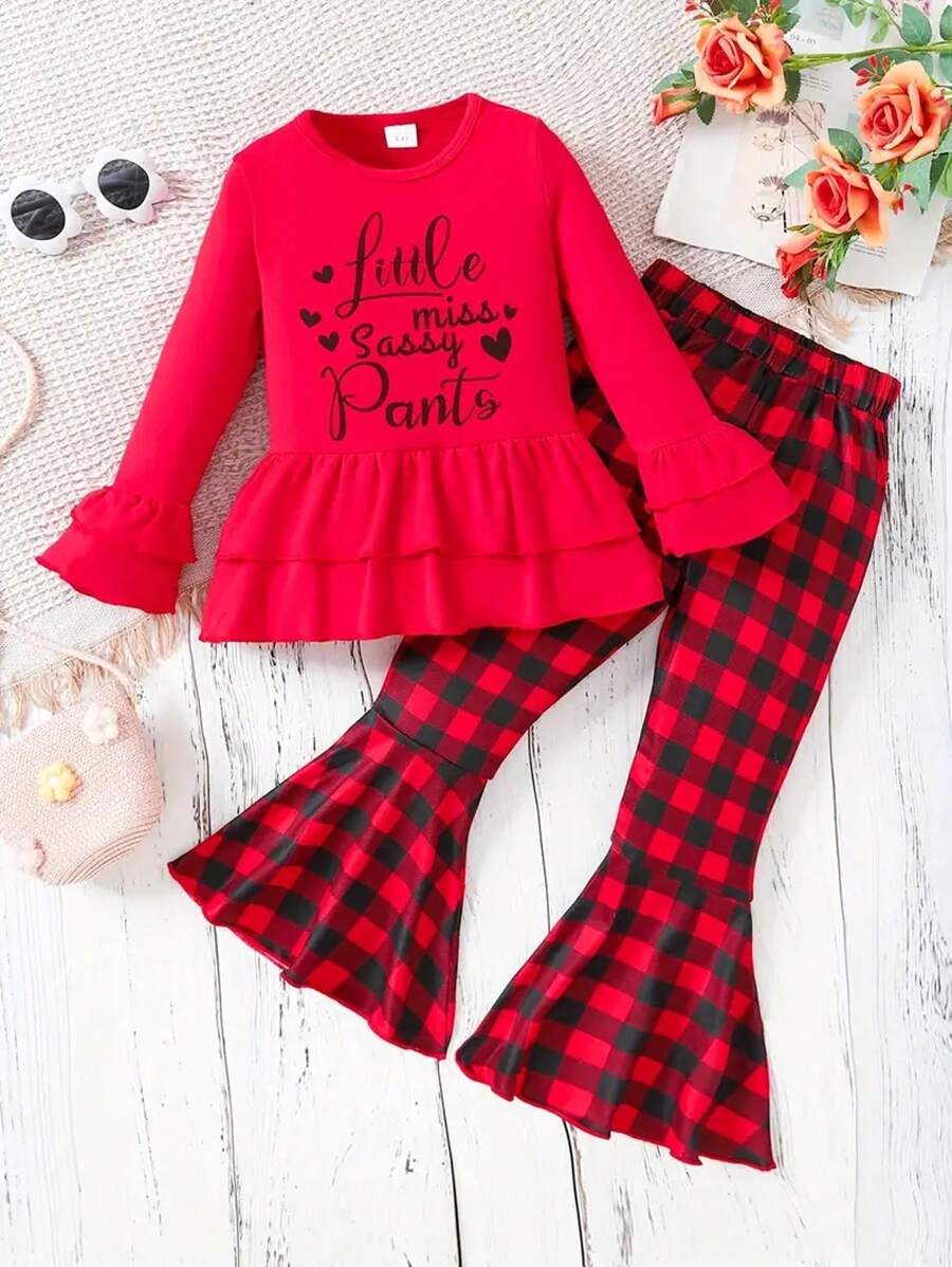 Girl's Cartoon Sunflower Pattern 2pcs, Long Sleeve Top & Flared Pants