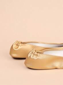 女士时尚休闲柔软轻便可折叠室内便携式舞蹈鞋 - 金色 - 查看 5