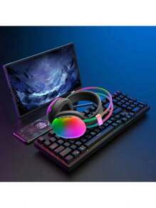 Bass PG580 无线蓝牙游戏耳机，内置麦克风和 RGB 灯，以及带磁性功能的免费迷你扬声器，适用于 Apple iPhone、iPad、笔记本电脑、送给家人、朋友、孩子、万圣节、秋季的礼物 - 粉色 - 查看 2