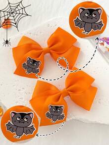 2 chiếc hộp đựng 4 inch phụ kiện tóc Halloween nơ tóc cho bé gái nơ tóc thời trang cho bé gái kèm kẹp cho lễ hội Halloween tiệc trường học - A - Xem 13