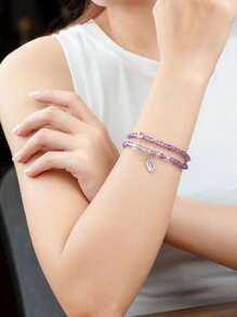 [VE] 1 件优质天然紫水晶双环手链，优雅精致，双环设计增强魅力。紫水晶象征智慧和高贵，有助于澄清思维并提升个人魅力。戴在手腕上展现非凡品味并吸引好运。珠宝颜色随机。 - 彩色 - 查看 2