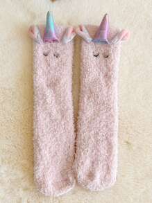 1pair Children's New Thick Cartoon Coral Fleece Warm Socks For Girls, Winter - Multicolor - View 7