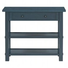 MERAX Retro Console Table With Drawer And Two Sturdy Shelves For Entryway, Living Room - 海軍藍 - 查看 10