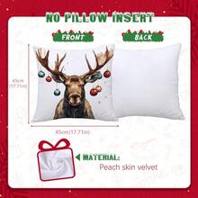 1 件 17.7*17.7 英寸（45*45 厘米）冬季圣诞驯鹿图案装饰枕套（单面印花），适用于家庭、沙发、卧室、汽车装饰，毛绒天鹅绒，不含枕芯 - 馴鹿A - 查看 2