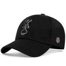 1Piece Men Poker Spades K Embroidered Baseball Cap Outdoor Adjustable Sunscreen Leisure Hat Spring Autumn Travel Tourism Beach Vacation - 黑色 - 查看 1