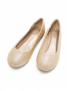 Women's Ballet Flat Solid Color Slip-On Lightweight And Comfortable Commuting Walking Winter Party Dancing Shoes - 金色 - 查看 7