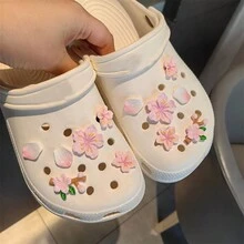 12 件粉色樱花系列鞋饰可拆卸鞋饰适用于木屐夹具、泡泡拖鞋、凉鞋、DIY 鞋配件，可作为节日礼物、派对礼物 - 粉色 - 查看 2