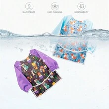 1 pieza Babero de manga larga, baberos impermeables para niños pequeños, lavables a máquina, babero de manga larga a prueba de tirones de tela impermeable para bebés y niños pequeños | Ajuste ajustable para edades de 6 a 24 meses - Multicolor - Ver 13