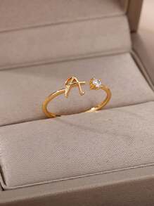 18k Gold Plated A-Z Initial Rings For Women Open Adjustable Wedding Ring 2023 Gold Color Couple Jewelry Accessories Gift - Yellow Gold - View 7
