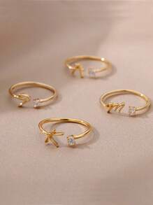 18k Gold Plated A-Z Initial Rings For Women Open Adjustable Wedding Ring 2023 Gold Color Couple Jewelry Accessories Gift - Yellow Gold - View 1