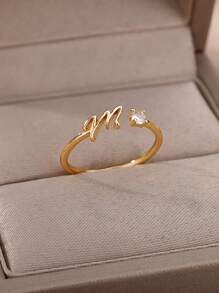 18k Gold Plated A-Z Initial Rings For Women Open Adjustable Wedding Ring 2023 Gold Color Couple Jewelry Accessories Gift - Yellow Gold - View 4