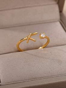 18k Gold Plated A-Z Initial Rings For Women Open Adjustable Wedding Ring 2023 Gold Color Couple Jewelry Accessories Gift - Yellow Gold - View 5