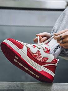 Men's New Versatile Breathable Low-Top Casual Sports Shoes, Sneakers, Moccasins, Chunky Sneakers - Red and White - View 4