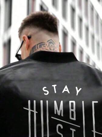 男士字母印花休闲棒球夹克，拉链长袖外套，适合春秋季