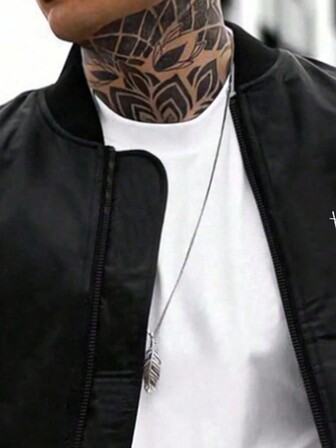 男士字母印花休闲棒球夹克，拉链长袖外套，适合春秋季