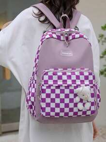 Large Capacity School Backpack For Women Students Waterproof Nylon X12 - 淡紫色 - 查看 2