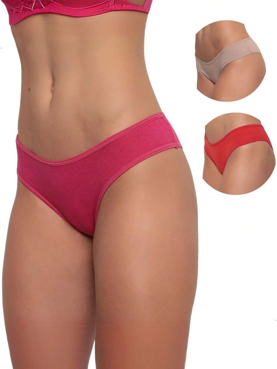 Kit Of 3 Basic Comfortable Women's Panties 100% Cotton Lining Premium Cut Plain Resistant Casual Assorted - 彩色 - 查看 1