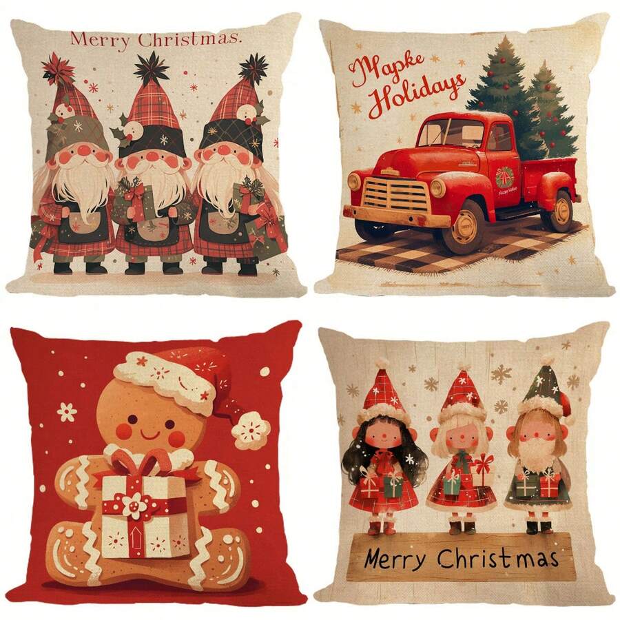 1 vỏ gối in 3D hình cây thông Noel vui vẻ, vỏ gối sofa, 3 kích cỡ tùy chọn (không có ruột gối) - Nhiều màu - Xem 1