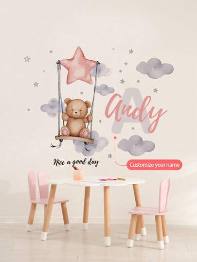 1piece 30*120cm/11.81*47.24in Cartoon Cute Bear Star Swing Wall Stickers For Living Room Bedroom Stickers Decor Removable PVC Decals Room Wall Mural, Valentine Day, Valentine Day Decor Adhesive Stylish,Adorable,Colorful Custom,Personalized,Unique Ideal Gifts For Her Friends,Son,Daughter,School Students,Workers,Kids School,Home,Office Birthday Graduation