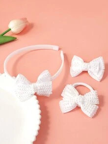 3 件套简约白色头带和发夹套装，用途广泛 - 白色 - 查看 3