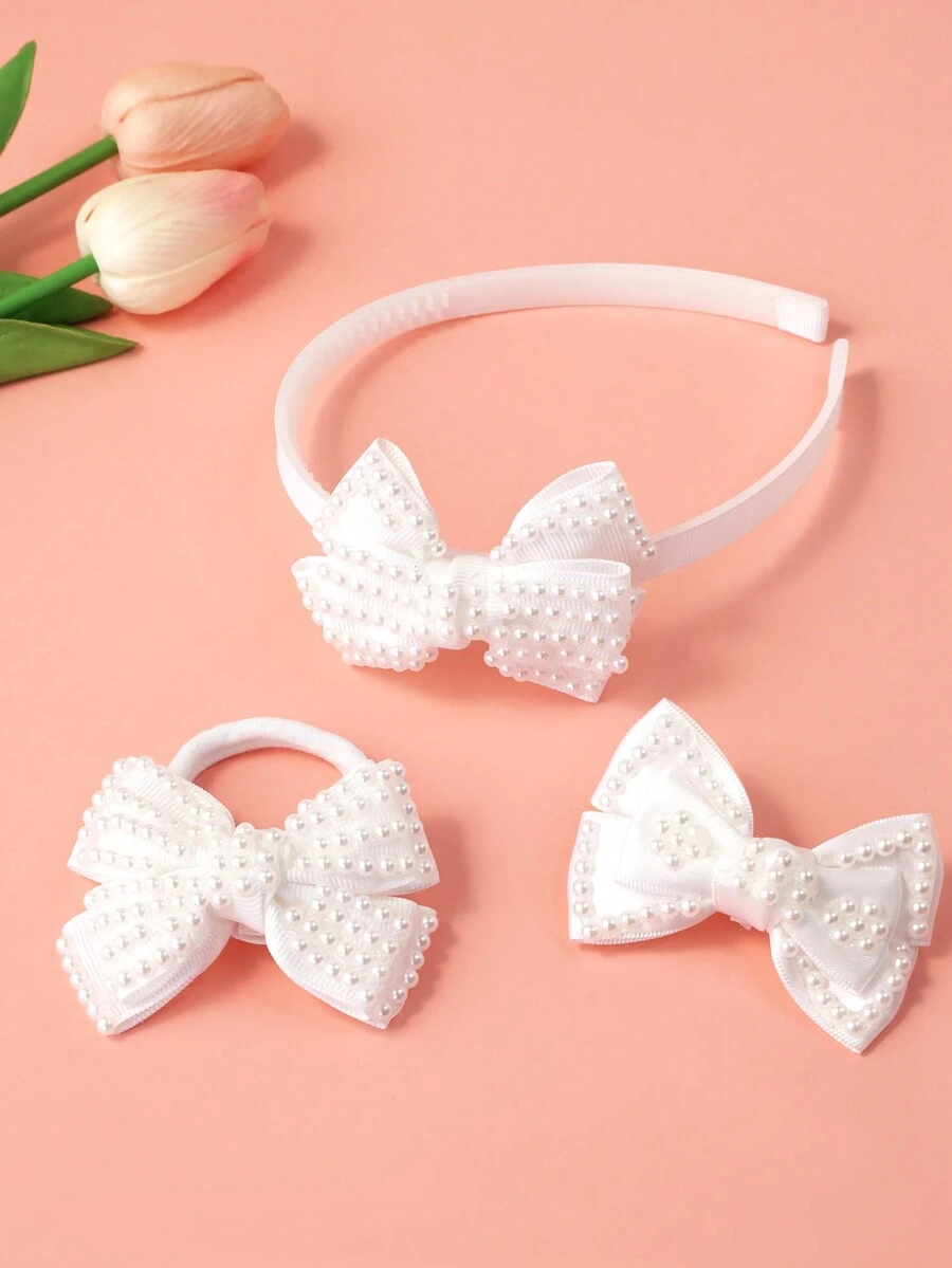 3 件套简约白色头带和发夹套装，用途广泛 - 白色 - 查看 1
