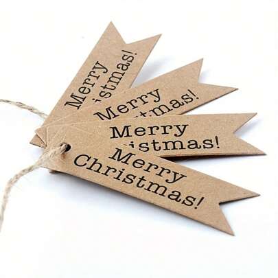 100pcs Kraft Paper Merry Christmas Labels With Strings, DIY Hanging Tags For Holiday Gifts, Christmas Decorations, Home Decor, Room Decor, Arts And Crafts, Christmas Scene Decor,Christmas