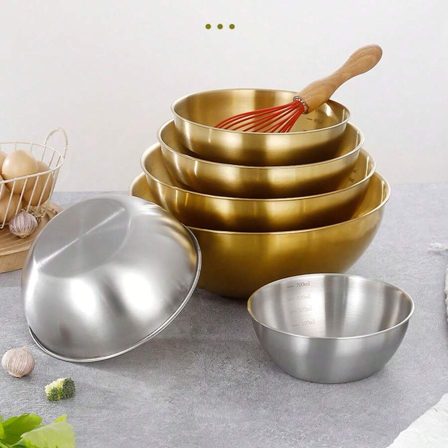 5 chiếc chậu rửa bằng thép không gỉ có vạch chia, chậu rửa salad, bát nấu ăn gia dụng, vạch chia, bát đựng dung tích, chậu rửa bát, giỏ thoát nước, chậu nướng và đánh trứng - Nhiều màu - Xem 1