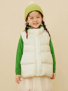 mini bala Girls Down Vest Loose Waistcoat - Light Khaki - View 1