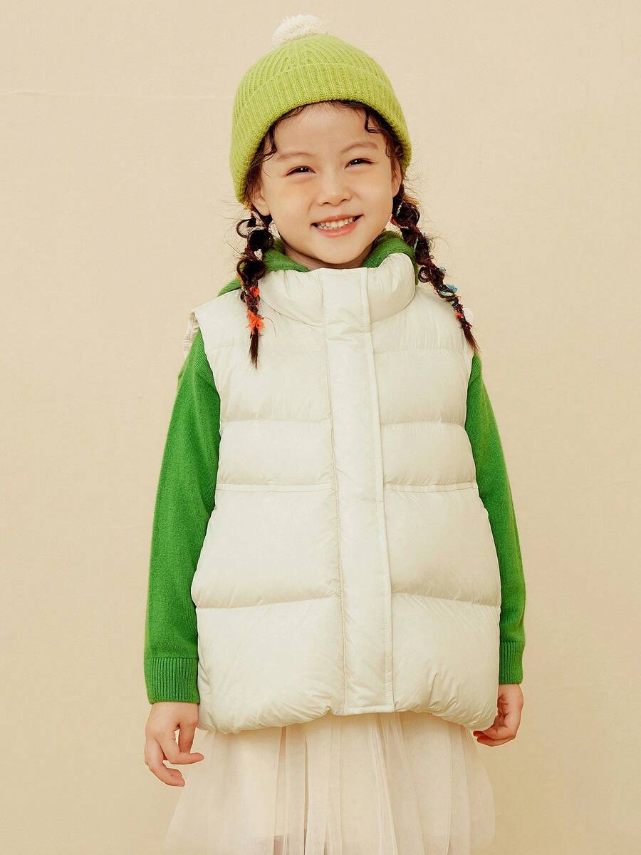 mini bala Girls Down Vest Loose Waistcoat - Light Khaki - View 1