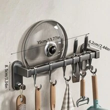 1 Stück wandmontiertes Küchenregal - stilvoller Geschirr-Abschlussregal mit Haken, ohne Löcher, platzsparendes Design, geeignet für Essstäbchen, Messer und so weiter - sehr geeignet für die Küche, Haushaltsbedarf