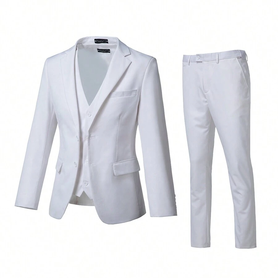 Traje blanco de tres piezas para hombre, chaqueta, chaleco y pantalón. - Blanco - Ver 1