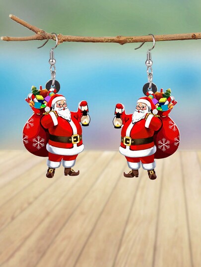 زوج من أقراط أكريليك لسانتا كلوز للنساء، أقراط عيد الميلاد عصرية وأنيقة، إكسسوارات مجوهرات لحفلات العطلات، هدايا عيد الميلاد للعائلة والأصدقاء