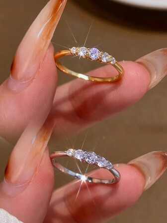 1 Pc Engagement Wedding Ring With 5 Sparkling Diamonds S925 Sterling Silver Romantic Elegant Women's Wedding Band Bridal Jewellery Gift