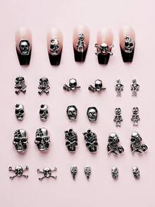 Halloween 10 món đồ trang trí móng tay Gothic cổ điển, đá quý kim loại hình đầu lâu trang trí móng tay DIY, phụ kiện trang trí móng tay bằng đá quý (Giao hàng ngẫu nhiên) - Nhiều màu - Xem 3
